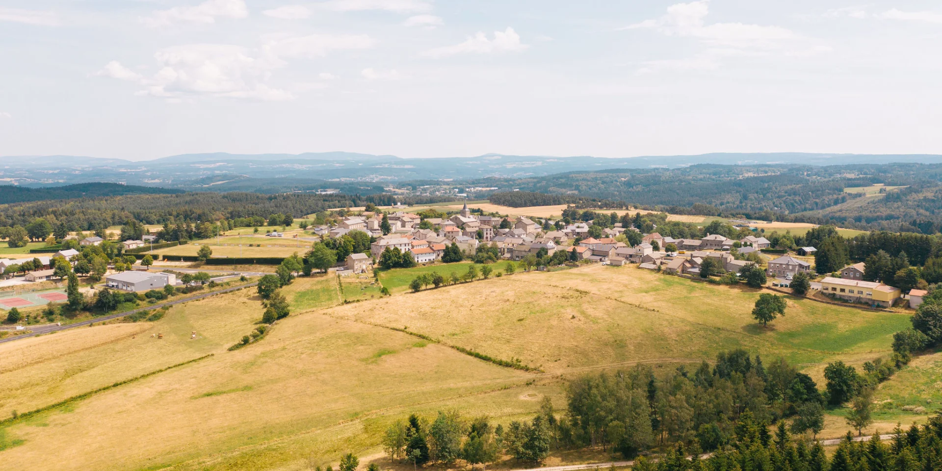 Village of Saint-Jeures seen from a drone