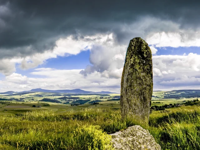 Menhir near the Chièze parking lot at the foot of the Lizieux massif